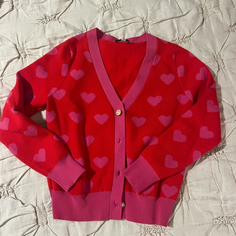 Nanette Lepore Red and Pink Heart Cardigan size small
